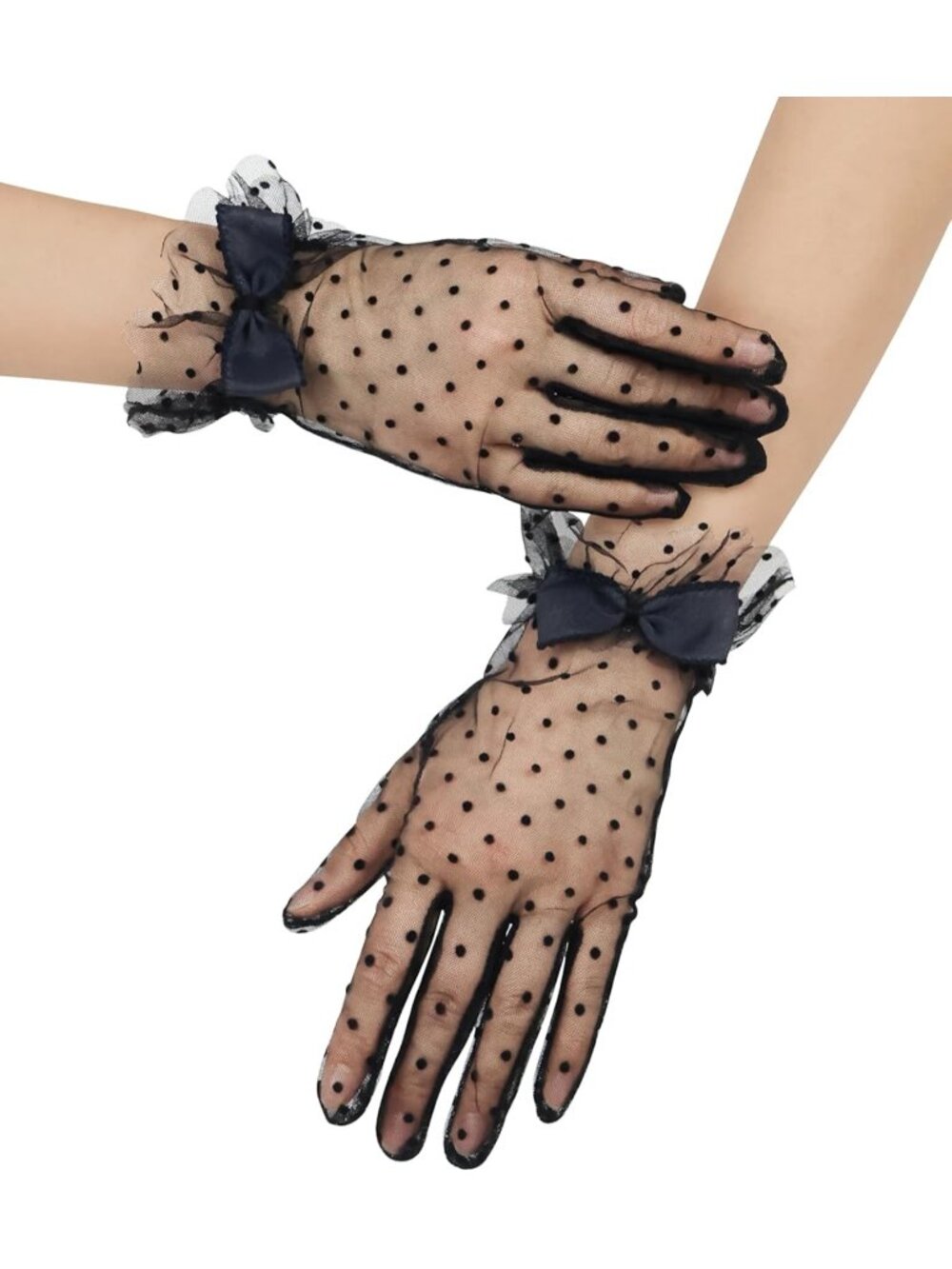 Women's Black 1920s Cocktail Opera Wrist Length Tulle Short Sheer Mesh Gloves